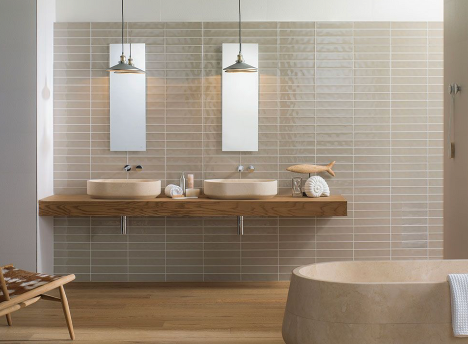 Porcelanosa Malaga Beige L 25x44.3cm shown in a styled room setting