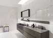 Porcelanosa Marmol Carrara Blanco 45x120cm shown in a styled room setting