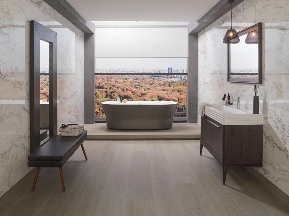 Porcelanosa Massa Nat.l 59.6x59.6cm shown in a styled room setting