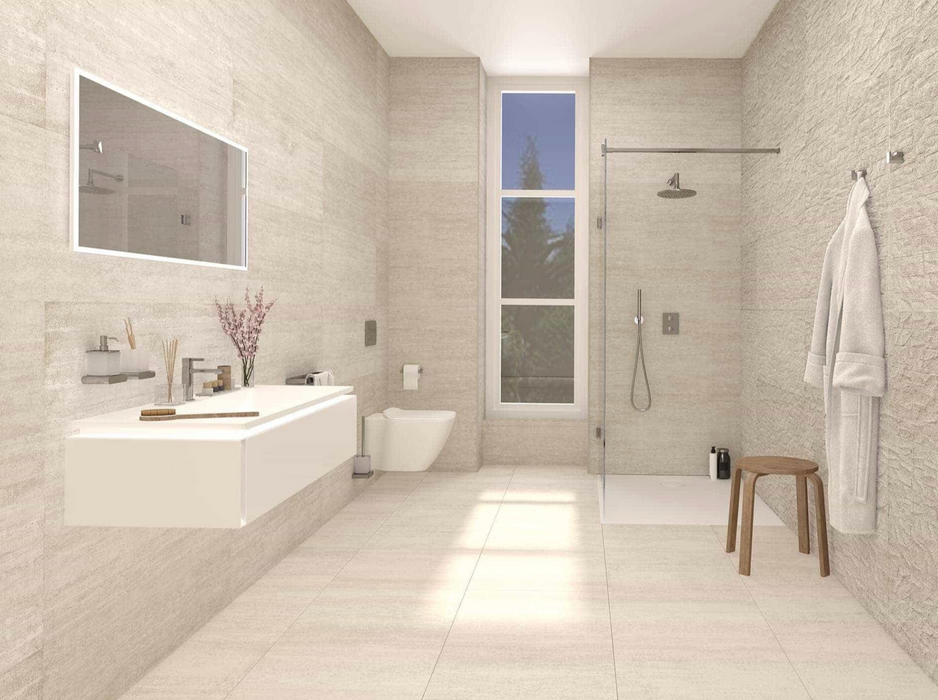 Porcelanosa Mosaico Nantes Caliza 45x120cm shown in a styled room setting