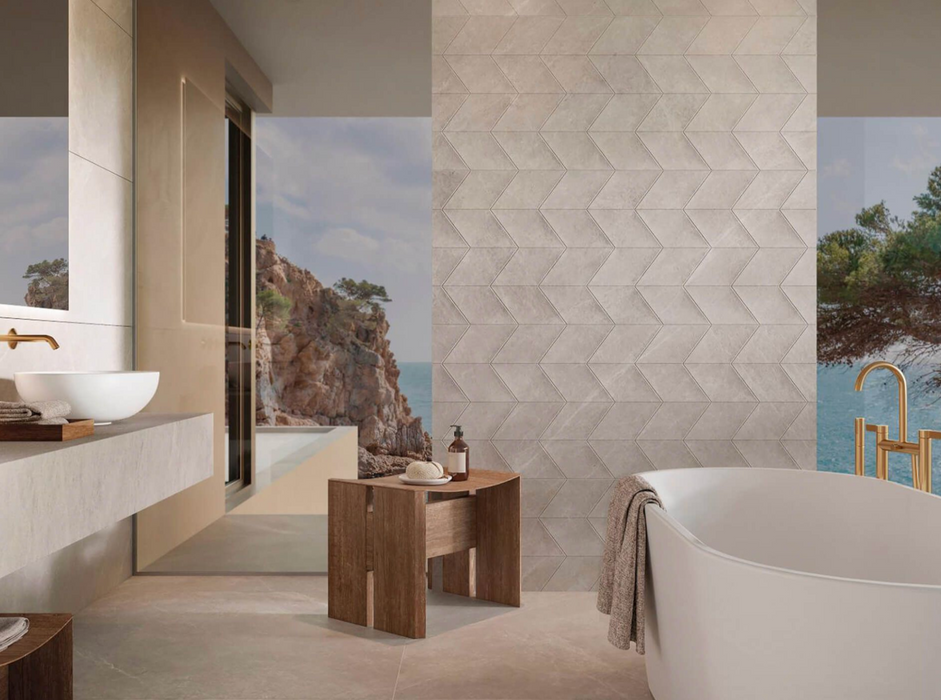 Porcelanosa Mystic Beige 59.6x150cm shown in a styled room setting