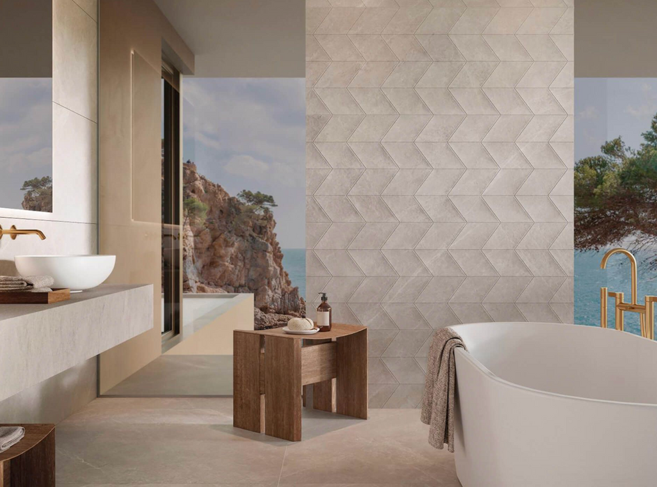 Porcelanosa Mystic Beige L 120x120cm shown in a styled room setting