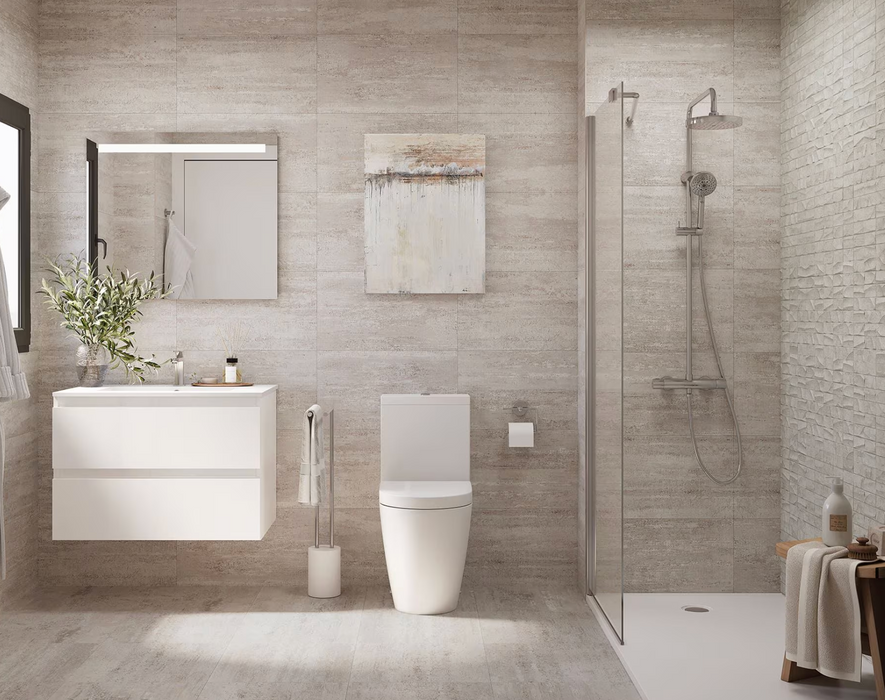 Porcelanosa Nantes Acero L 33.299999999999997x59.2cm shown in a styled room setting