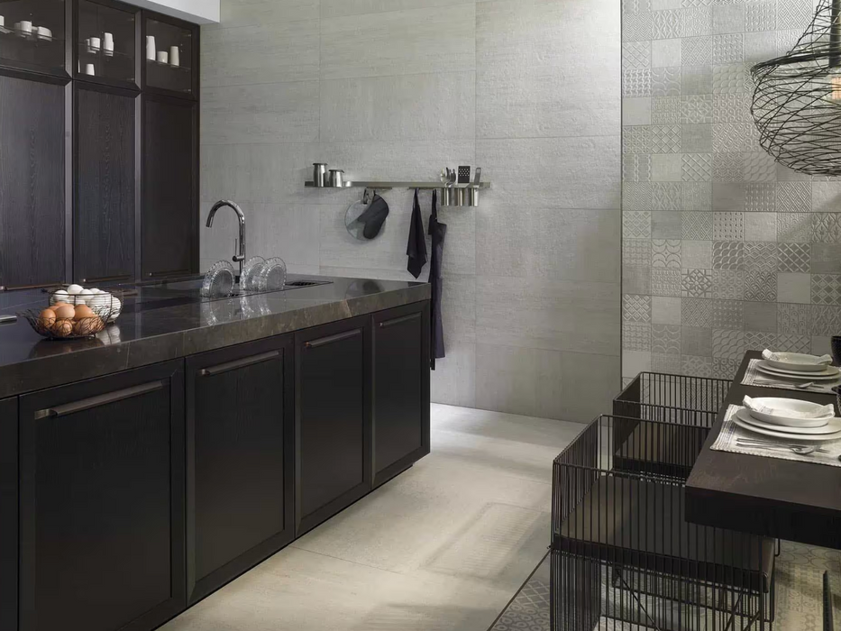 Porcelanosa Nantes Caliza 45x120cm shown in a styled room setting