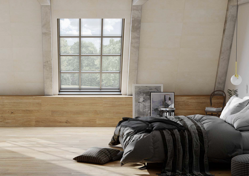 Porcelanosa Newport Natural(5p/c) 33.299999999999997x100cm shown in a styled room setting