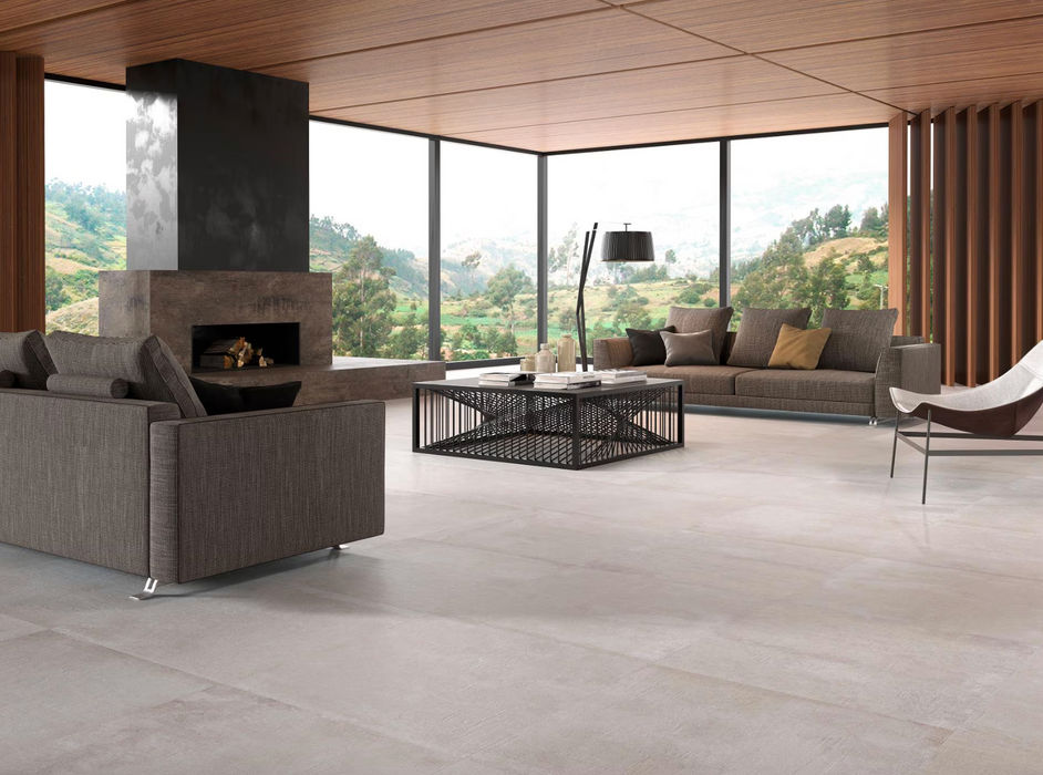 Porcelanosa Newport Natural L 59.6x59.6cm shown in a styled room setting