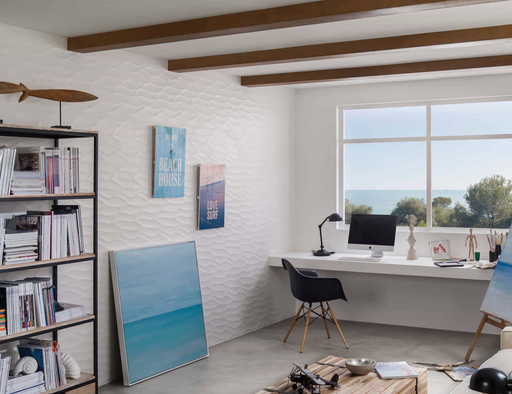 Porcelanosa Ona Blanco(4p/c) 33.299999999999997x100cm shown in a styled room setting