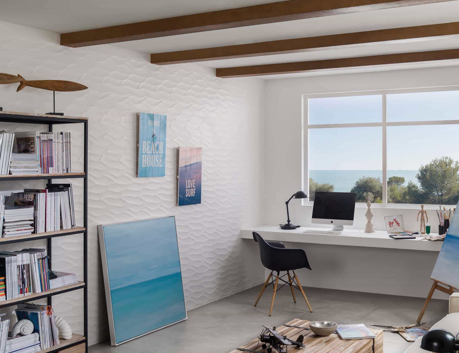 Porcelanosa Ona Blanco(4p/c) 33.299999999999997x100cm shown in a styled room setting
