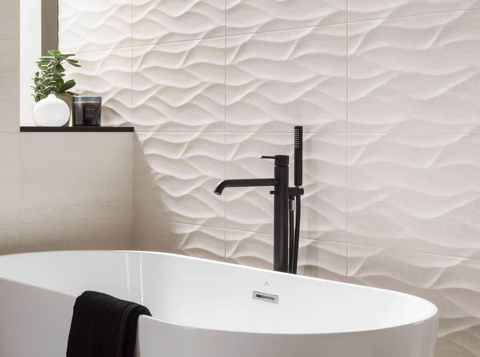 Porcelanosa Ona Blanco L 25x44.3cm shown in a styled room setting