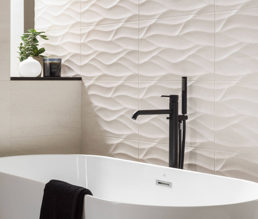 Porcelanosa Ona Blanco L 33.299999999999997x59.2cm shown in a styled room setting