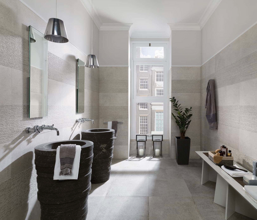 Porcelanosa Park Acero 33.299999999999997x100cm shown in a styled room setting