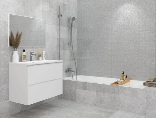 Porcelanosa Park Gris L 25x44.3cm shown in a styled room setting