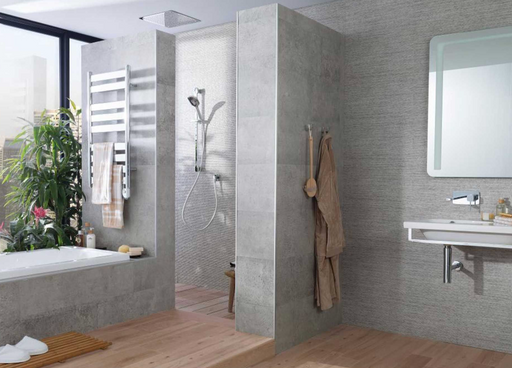 Porcelanosa Park Lineal Acero 33.299999999999997x100cm shown in a styled room setting