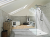 Porcelanosa Rodano Acero L 120x120cm shown in a styled room setting