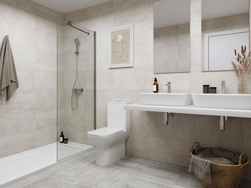Porcelanosa Rodano Caliza L 33.299999999999997x59.2cm shown in a styled room setting