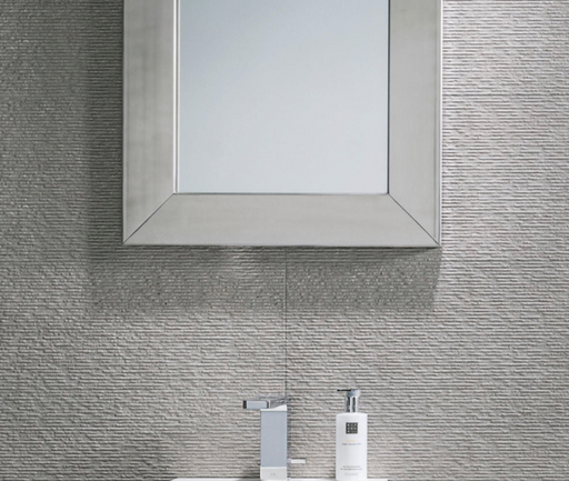 Porcelanosa Rodano Lineal Acero L 33.299999999999997x59.2cm shown in a styled room setting