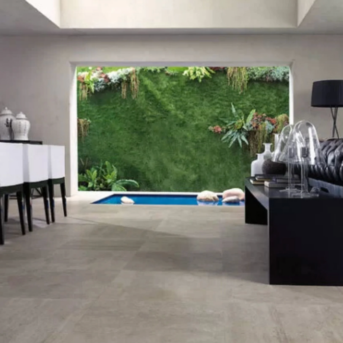 Porcelanosa Rodano Taupe L 44.3x44.3cm shown in a styled room setting