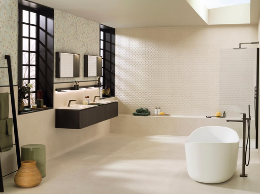 Porcelanosa Saddle Caliza 45x120cm shown in a styled room setting