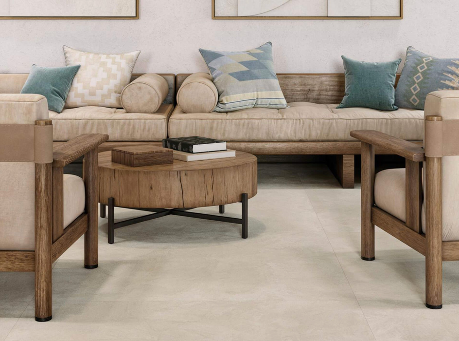 Porcelanosa Santorini Bone L 120x120cm shown in a styled room setting