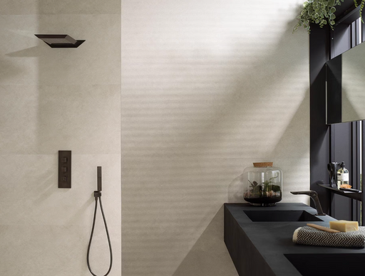 Porcelanosa Santorini Bone L 120x120cm shown in a styled room setting