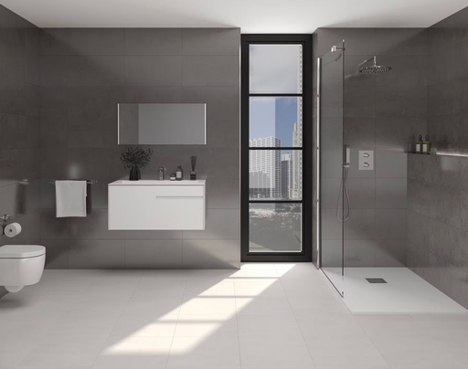 Porcelanosa Shine Dark L 33.299999999999997x59.2cm shown in a styled room setting