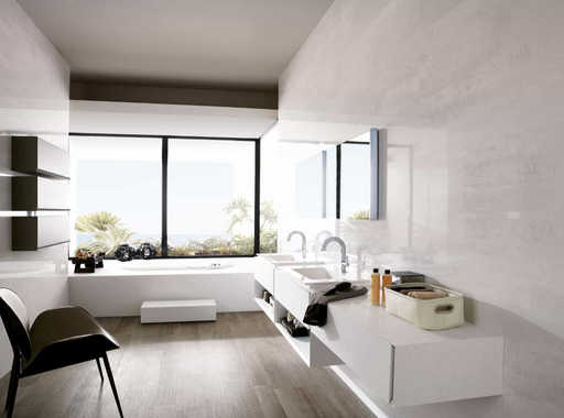 Porcelanosa Shine Platino L 33.299999999999997x59.2cm shown in a styled room setting