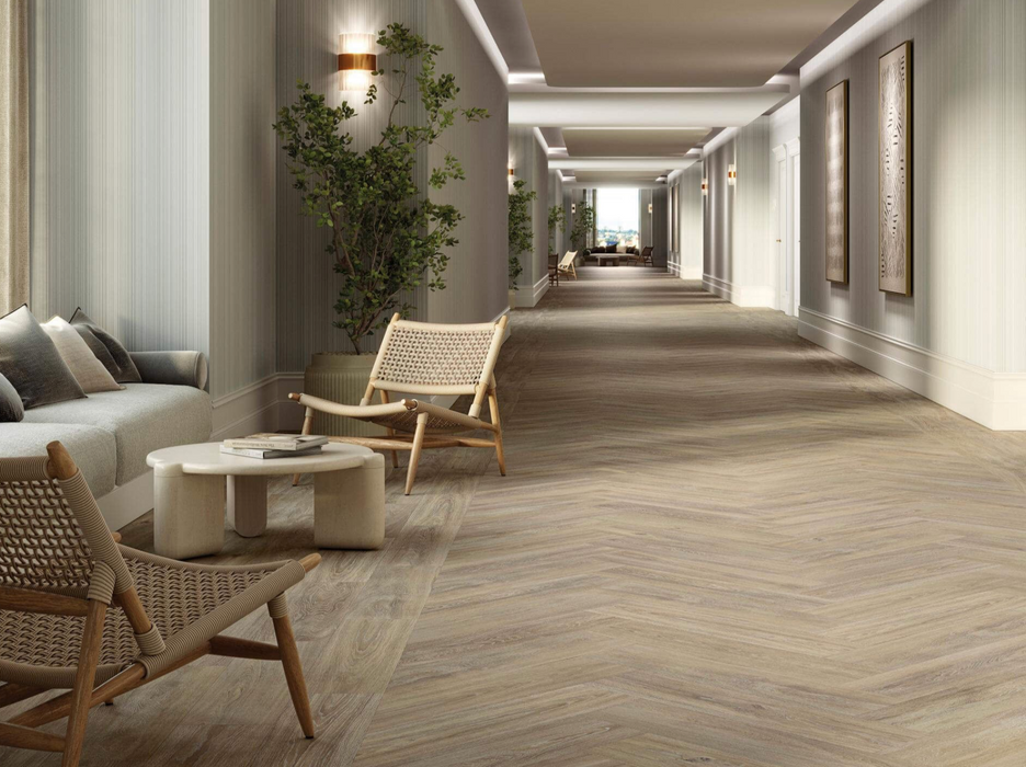 Porcelanosa Smart Tanzania Nut(48c/p) 22x90cm shown in a styled room setting