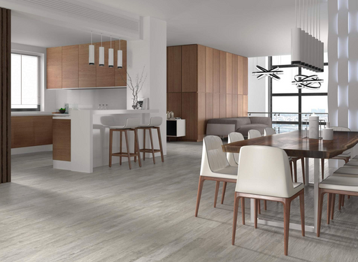 Porcelanosa Smart Tanzania Silver(48c/p) 22x90cm shown in a styled room setting