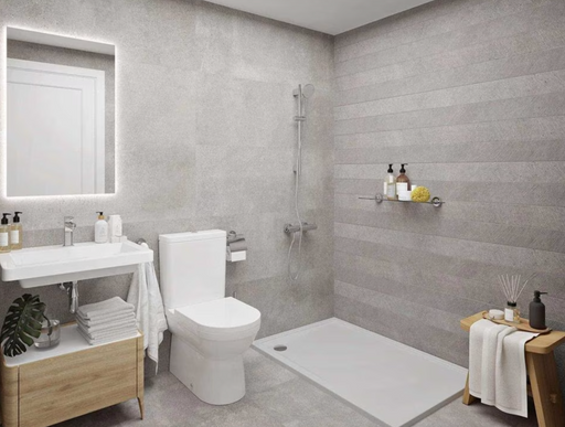 Porcelanosa Spiga Bottega Acero L 33.299999999999997x59.2cm shown in a styled room setting