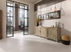 Porcelanosa Spiga Bottega White 45x120cm shown in a styled room setting