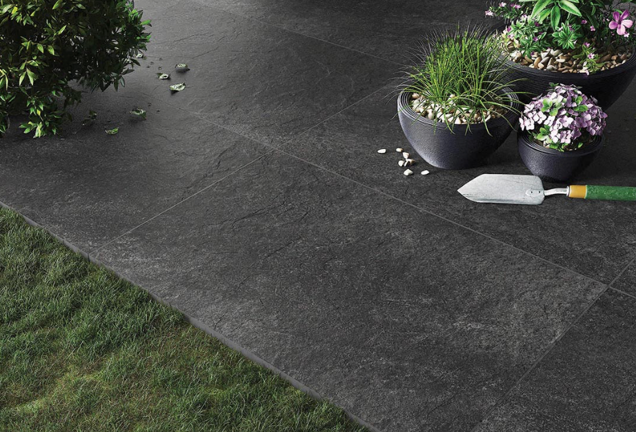 Lifescape Terrace Ridge Black Outdoor Porcelain Paving Slab 60x90cm 2cm R11