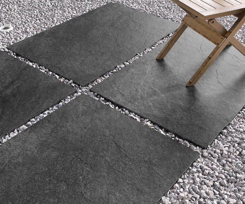 Lifescape Terrace Ridge Black Outdoor Porcelain Paving Slab 60x90cm 2cm R11