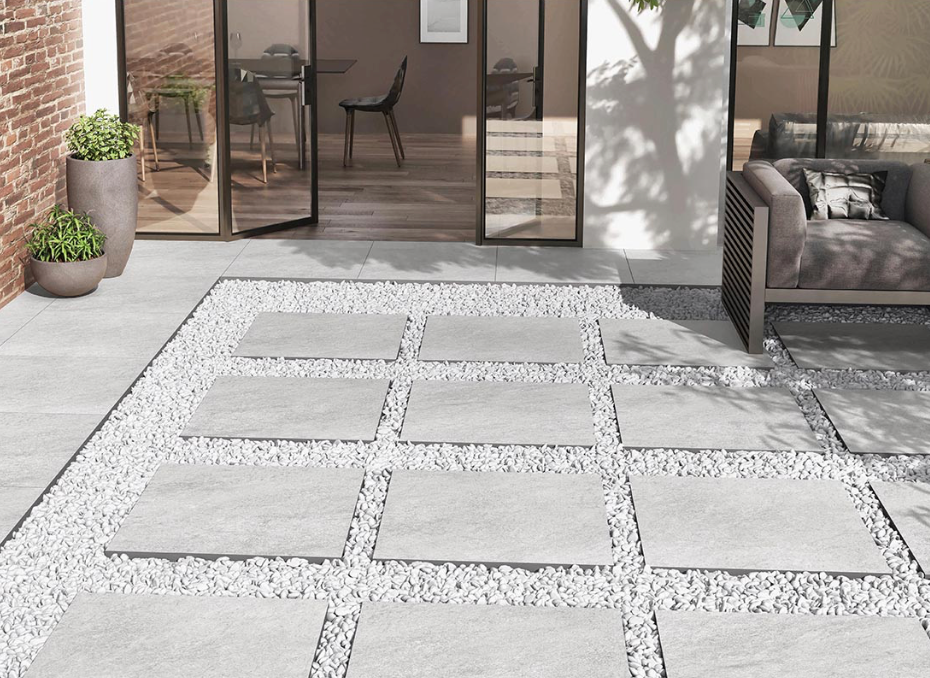 Lifescape Terrace Ridge Grey Outdoor Porcelain Paving Slab 60x90cm 2cm R11