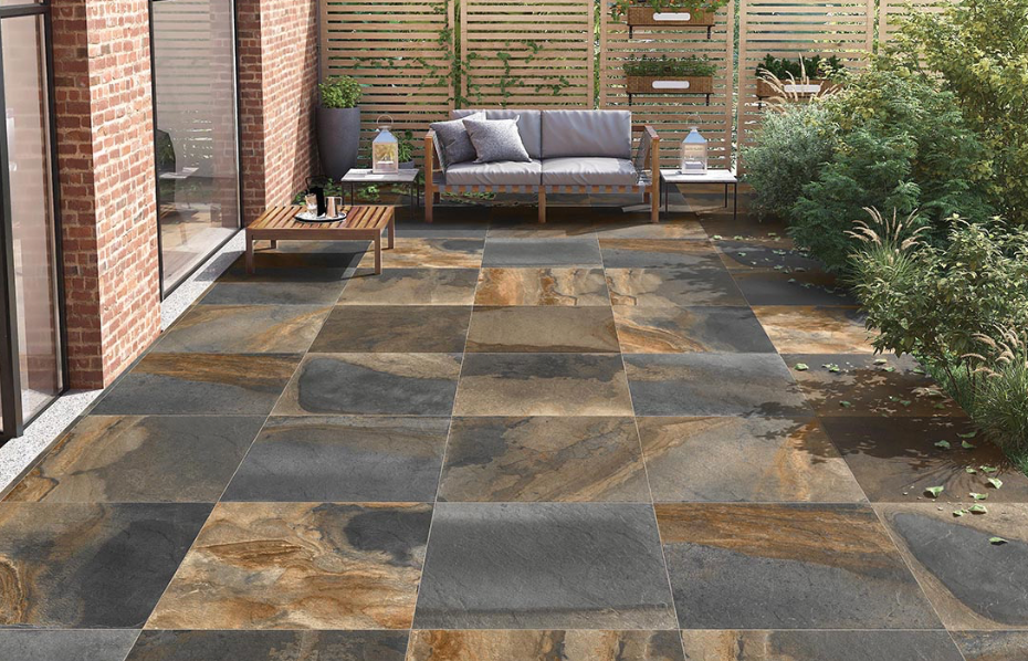 Lifescape Slate Impero Multi Outdoor Porcelain Paving Slab 60x90cm 2cm R11