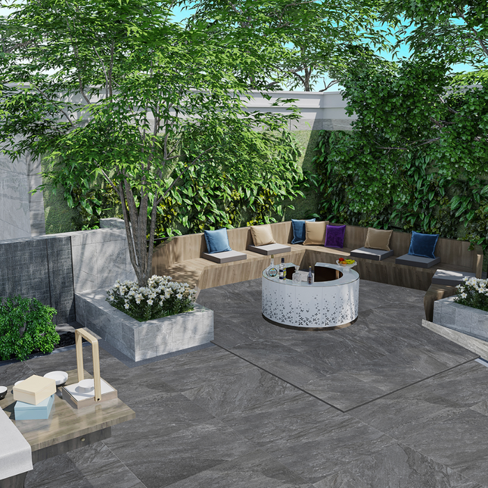 Lifescape Meadow Stone Black Outdoor Porcelain Paving Slab 60x90cm 2cm R11