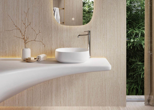 Porcelanosa Taranto Bone L 59.6x120cm shown in a styled room setting