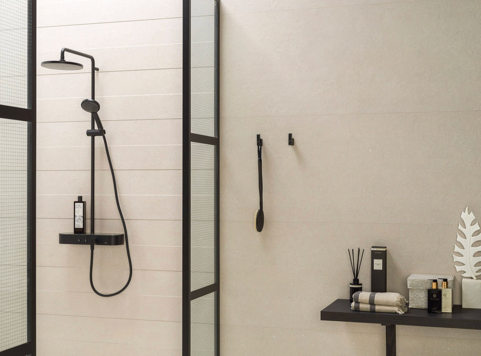 Porcelanosa Terra Bone 59.6x150cm shown in a styled room setting