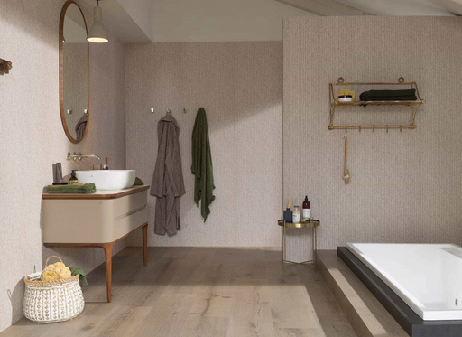 Porcelanosa Treccia Natural 59.6x150cm shown in a styled room setting