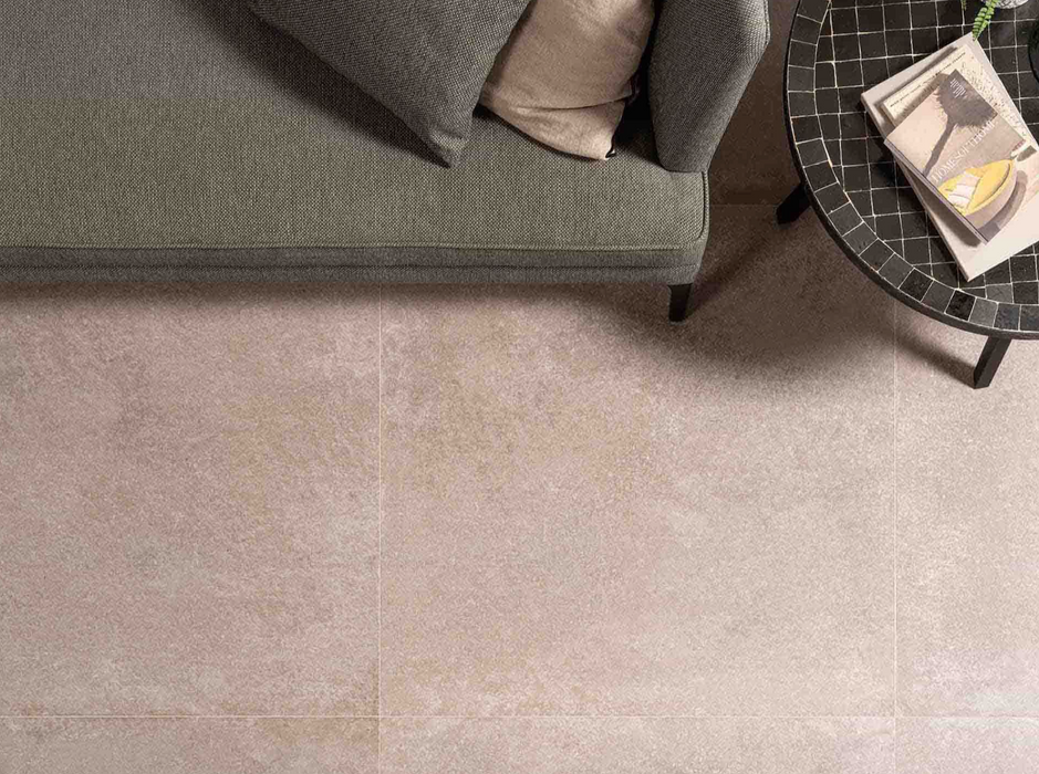 Porcelanosa Verbier Silver L 59.6x59.6cm shown in a styled room setting