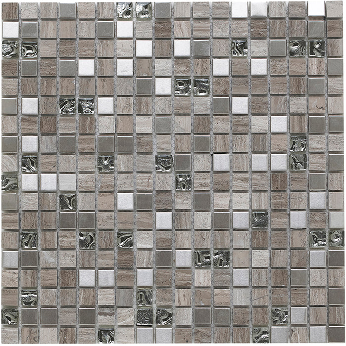 Florence Grey Glass/Stone/Metal Mix Mosaic – 1.5x1.5cm