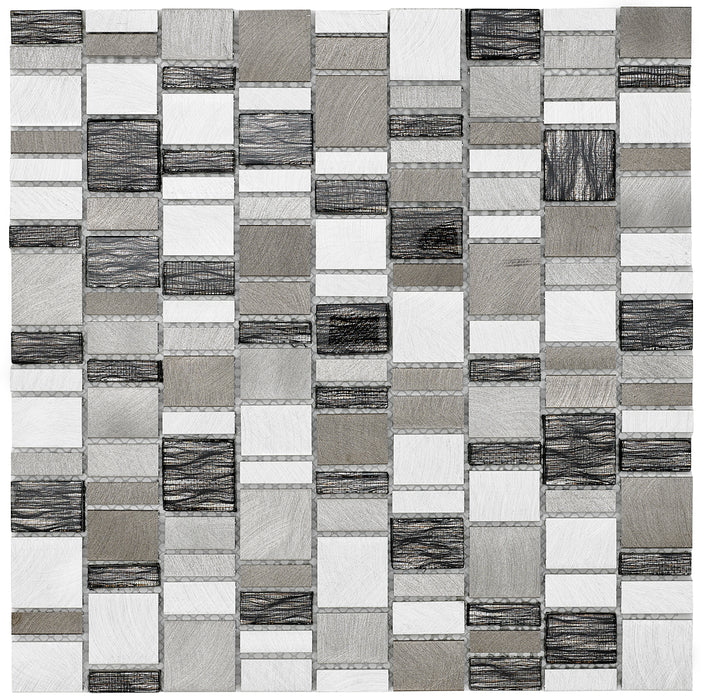 Glencoe Copper Glass/Metal Linear Mix Size Mosaic – 30x30cm
