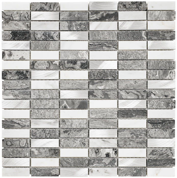 Islington Grey Stone/Metal Mix Linear Mosaic – 1.5x4.8cm