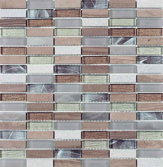 Orlena Beige Mix Stone/Glass/Metal Linear Mosaic – 1.5x4.8cm