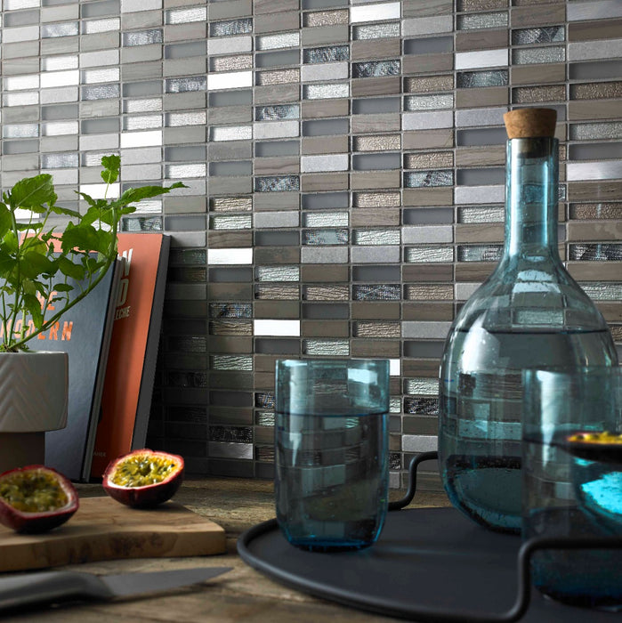 Orlena Beige Mix Stone/Glass/Metal Linear Mosaic – 1.5x4.8cm - product image 2