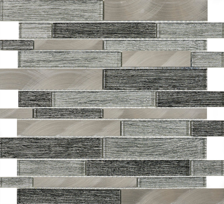 Bramble Grey Glass/Metal Mix Offset Linear Mosaic – 30x30cm