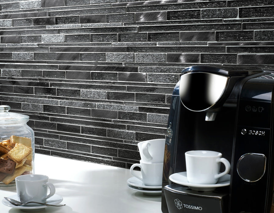Taormina Grey Glass/Stone/Metal Mix Offset Linear Mosaic – 31x30cm - product image 2