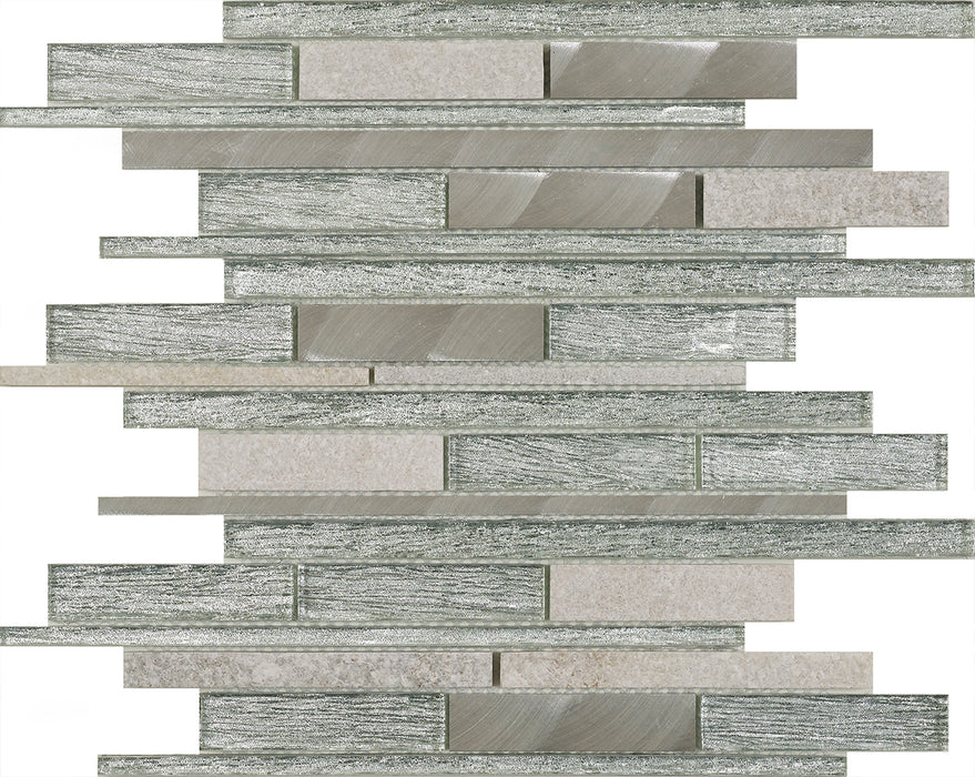 Taormina Silver Glass/Stone/Metal Mix Offset Linear Mosaic – 31x30cm