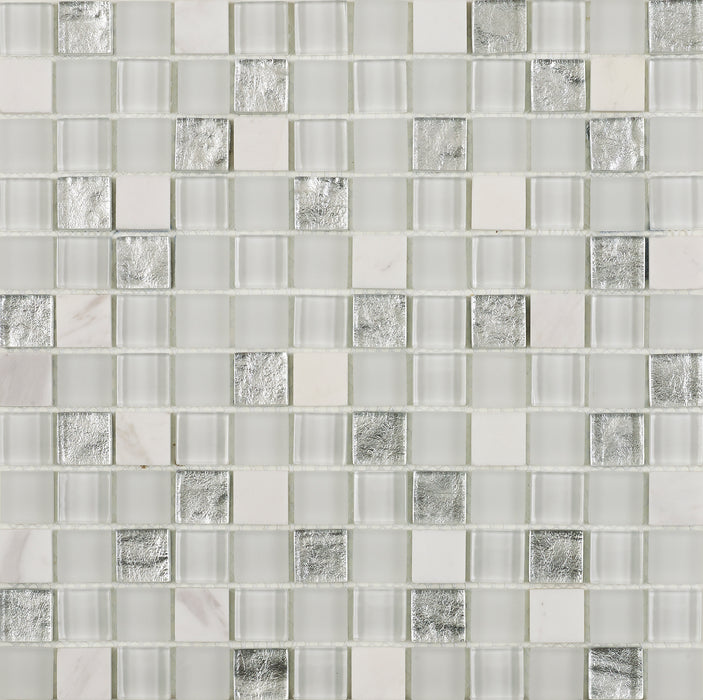 Seville White & Silver Glass/Stone Mix Mosaic – 2.3x2.3cm