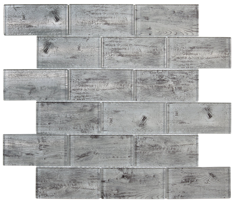 Pavera Silver Wood Effect Glass Brick Mosaic – 4.8x9.8cm