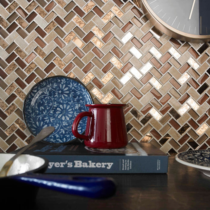 Ilkley Copper Herringbone Glass/Stone Mosaic – 1.5x3cm - product image 2